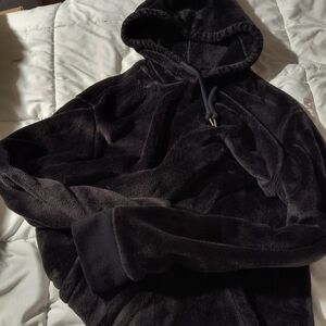 Express Velour Black Relaxed Fit Hoodie Women's Medium Tall